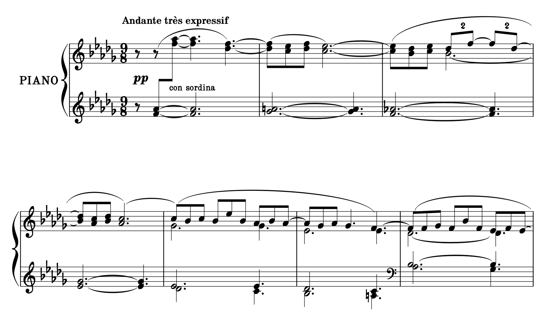 First bars of Clair de Lune engraved with Poincon music font